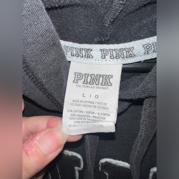 PINK By Victoria’s Secret Spellout Embroidered Black Pullover Hoodie Sz Large - Picture 3 of 4